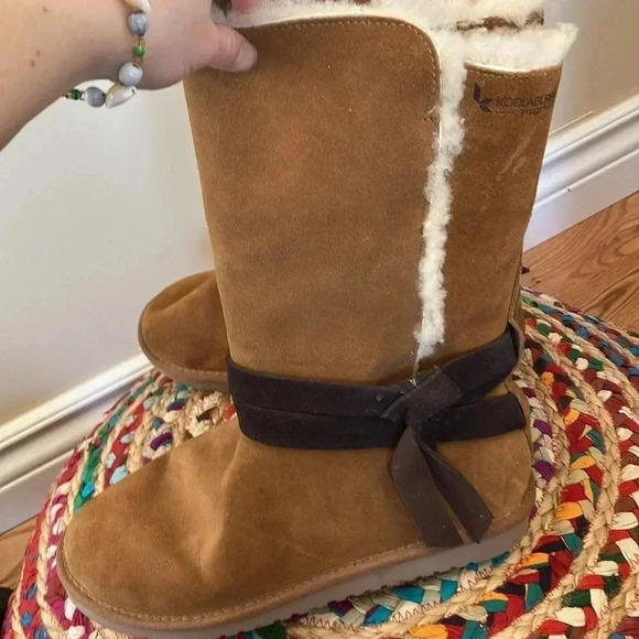 Kookaburra  by UGG tan cognac suede leathers bow high boots - Picture 2 of 5